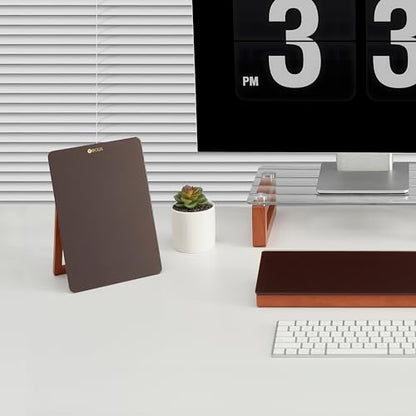 Yeoux Desk Glass Dry Erase Board with Reversible Wood Stand 9.5"x6.7" - color: Cherry-burgundy Red