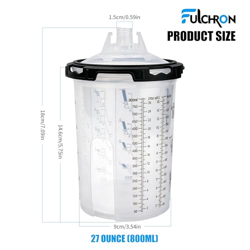 Disposable Paint Cups For Spray Gun, 27oz 125-Micron Mixing Cup With Lids | Fulchron 50PCS Paint Cup Liners with Lids, 2 Hard Cups & Adapters, Ideal for HVLP/LVLP Spray Gun 360° Spray & Less Cleanup - size: 27 ounce