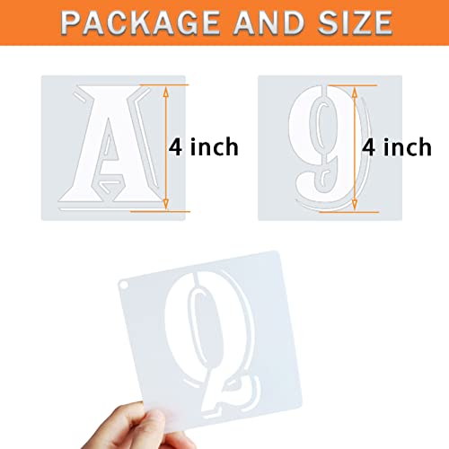 4 Inch Letter Stencils Symbol Numbers Craft Stencils, 42 Pcs Reusable Plastic Alphabet Templates for Painting on Wood, Wall, Fabric, Rock, Glass, Signage, DIY Art Projects - size: 4 Inch