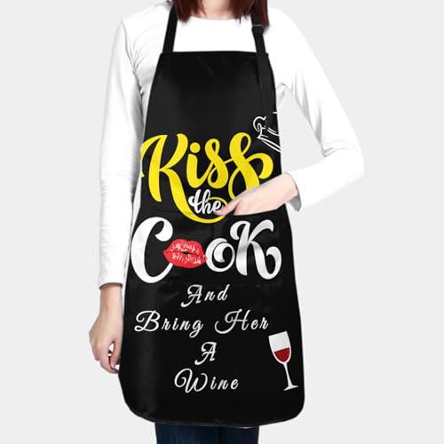 Giwawa Unisex Adult Apron Waterproof Stain Resistant Kitchen Cooking Apron with 2 Pockets for BBQ Grill Painting - color: Kiss the Cook