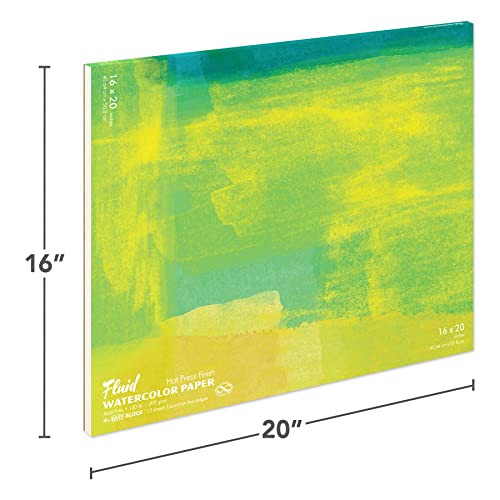 Fluid Watercolor Paper Block, 16 x 20 inches, 15 Sheets, 140 lb (300 GSM) Hot Press Pad for Artist Painting and Wet Media - size: 16 x 20