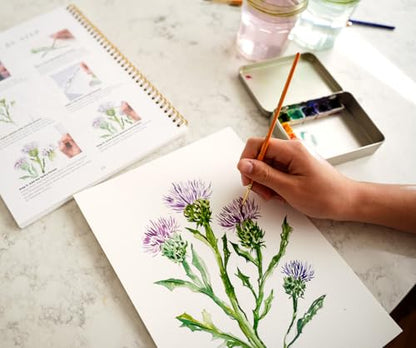 Wildflower Watercolor Workbook with Real Cold Press Cotton Watercolor Paper, Pre-Outlined Designs, Step-by-Step Instructions & Online Videos – Premium Botanical Art Book for Adults & Beginners - style: Wildflower