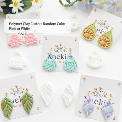 Xaekicr 9 Pcs Boho Polymer Clay Cutters with Hole - Lotus, Leaf & Mandala Shape Jewelry Making Tools for Earrings & Pendants, Soft Clay Molds - color: 2C color