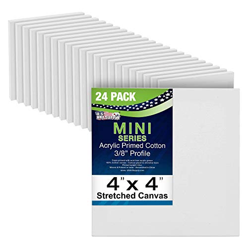 U.S. Art Supply 4x4 Mini Canvases for Painting, 24 Pack Bulk | Small Stretched Artist Canvas Professional Primed - Ideal for Arts & Crafts - size: 4" x 4" - Pack of 24