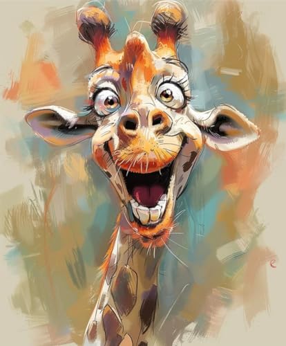 FunLynJoy Paint by Numbers for Adults Beginner, Funny Animals Paint by Numbers Funny Pet 16 x 20 Inch (Giraffe) - color: Giraffe