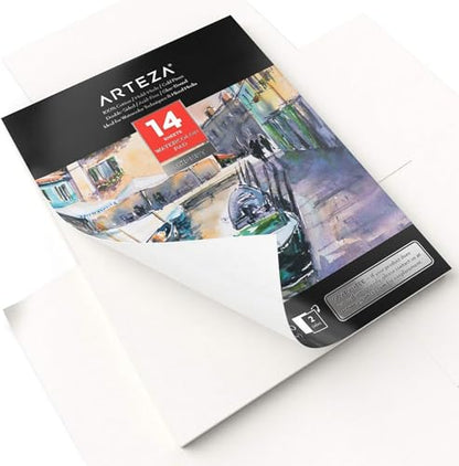 ARTEZA Watercolor Paper, 14 Sheets, 9x12 Inches Watercolor Pad, 140lb/300gsm, 100% Cotton, Double-Sided, Cold Press, Acid Free Art Paper - style: 14 Sheets (Double Sided)