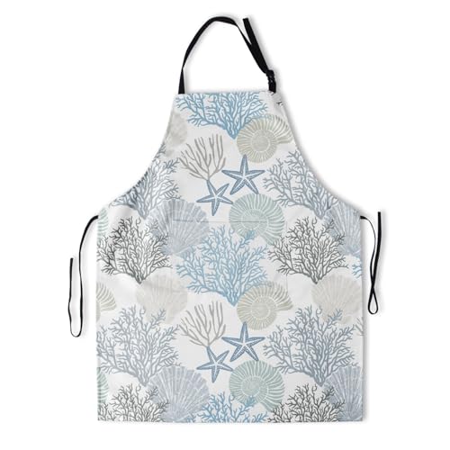 Giwawa Unisex Adult Apron Waterproof Stain Resistant Kitchen Cooking Apron with 2 Pockets for BBQ Grill Painting - color: Coastal