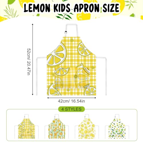 PLULON 4 Pcs Kids Apron Lemonade Stand Supplies for Kids, Kids Lemon Apron with Pockets Adjustable Strap Lemonade Stand Kids Aprons Bulk for Painting Cooking, 3-8 Years - color: Yellow Lemon