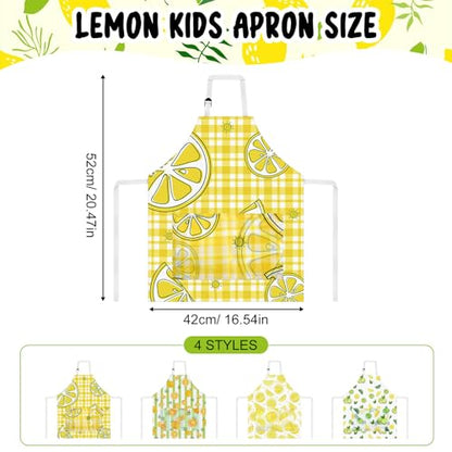 PLULON 4 Pcs Kids Apron Lemonade Stand Supplies for Kids, Kids Lemon Apron with Pockets Adjustable Strap Lemonade Stand Kids Aprons Bulk for Painting Cooking, 3-8 Years - color: Yellow Lemon