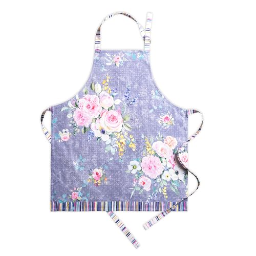 Maison d' Hermine Aprons for women with Pocket 100% Cotton (27.50"x31.50") | Adjustable Neck Strap & long ties Apron Men Chef Wedding Cooking Gardening Server Maid - color: 062 - Sweet Rose Lavender - Lush