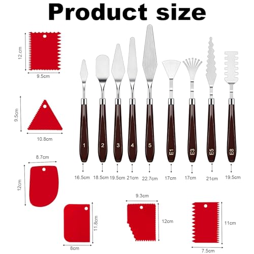 15 Pieces Artist Painting Knife Set, 9 Stainless Steel Palette Knives & 6 Plastic Ceramic Scrapers, Art Spatula Tools for Oil Acrylic Watercolor