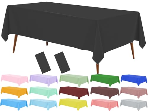 Black Plastic Table Cloth, 2 Pack Black Disposable Tablecover, 54 x 108 Inch Tablecloth for Rectangle Table, Waterproof Decorative Tablecloths for Party, Picnic, Birthday, Wedding - color: Black