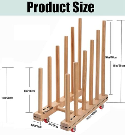 Artwork Storage Rack with Brake Caster Wheels,Art Drying Rack, Canvas Storage Rack,Wood Storage Stand for Drawing Board, Prints, Perfect for Studios,Galleries, Museums, Art Venues (12in) - size: Small