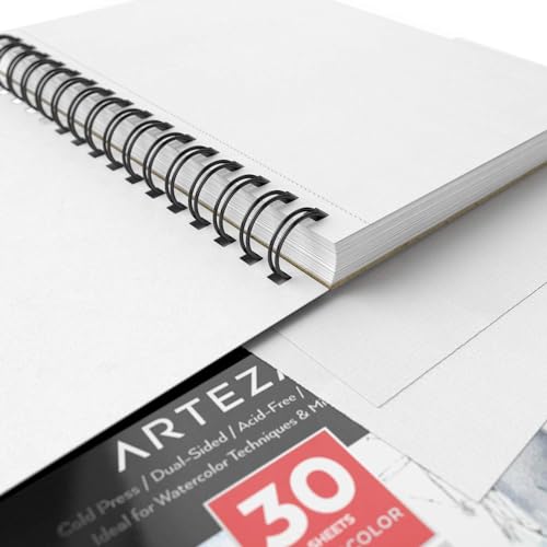 ARTEZA Watercolor Paper, Pack of 3, 30 Sheets Each, 5.5x8.5 Inches Water Pad, Spiral Bound, 140lb/300gsm Cold Press, Acid Free Art Paper - color: White Expert