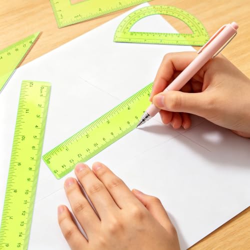 Plastic Clear Ruler Math Set - 6'' 12'' Transparent Straight Ruler, 4'' 6'' Protractor, 30/60 & 45/90 Triangle Ruler, Geometry Math Measuring Tool for School Home Office Drawing Teachers Kids Yellow - color: Yellow