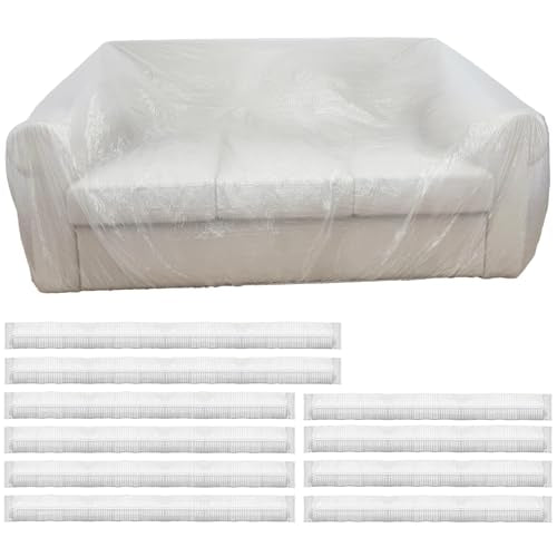 10 Pcs Disposable Furniture Dust Covers with Elastic, Plastic Dust Cover for Sofa Chair Dining Table TV Stand, Extra Large Clear Couch Bed Protector Covers for Moving and Storage, 3 Sizes (2XL 4L 4M)