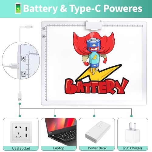 A3 Light Pad for Diamond Painting - Rechargeable Tracing Light Box with Stand, 3 Colours Stepless Dimmable 6 Levels Brightness Light Board, Battery Powered Portable Light Pad for Weeding Vinyl(White) - style: A3 Rechargeable(White)