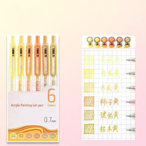 6 Colors 0.7mm Fine Pointed Acrylic Gel Pen Set,Warm Yellow | Fit for Drawing Creation, Daily Painting, Coloring, Card Making, Journaling - color: Yellow