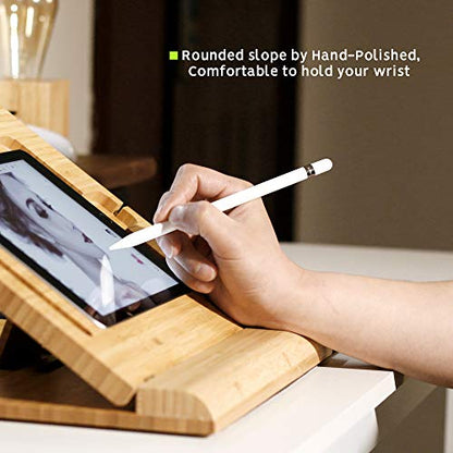 ELETIUO Tablet Desktop Stand Height Adjustable,Foldable Bamboo Drawing Ipad Holder,Multi-Angle Portable Stand Organizer,Compatible with 12.9 inch ipad pro 3rd/4th Gen - size: B