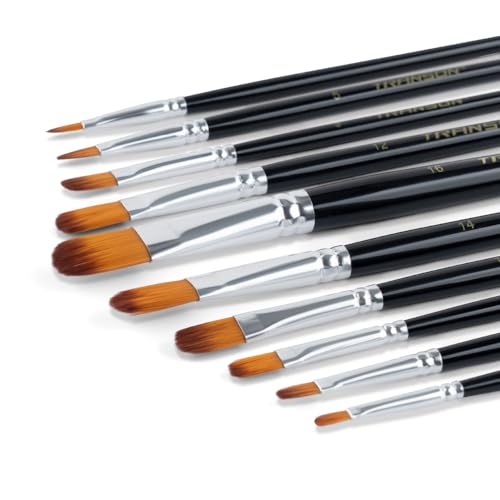 Transon Synthetic Filbert Paint Brush Set 10pcs for Acrylic Watercolor Gouache Art Painting and Body Craft Painting - size: Filbert 10 PCS