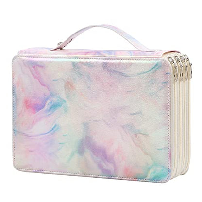 200 Slots Pencil Case 4-Layer Zipped Holder w/Handle - color: Marble-Purple, size: 200