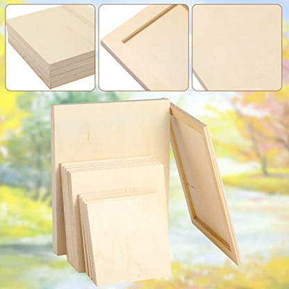 Youyole 12 Pack 3 Sizes Unfinished Wood Canvas Panels Kit | Wood Panels for Painting, Cradle Boards, for Painting, Pouring, Burning, Crafts, Epoxy Resin, Laser Engraving Cutting - size: Assorted (3 Sizes)