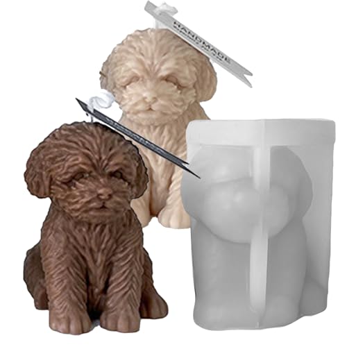 Cute Dog Silicone Mold, Dog Candle Molds for Candle Making, Animal Silicone Fondant Chocolate Cake Decorating Mold, Unique Puppy Epoxy Resin Casting Mould, Dog Soap Wax Art Craft Molds Home Decor - color: Curly Dog
