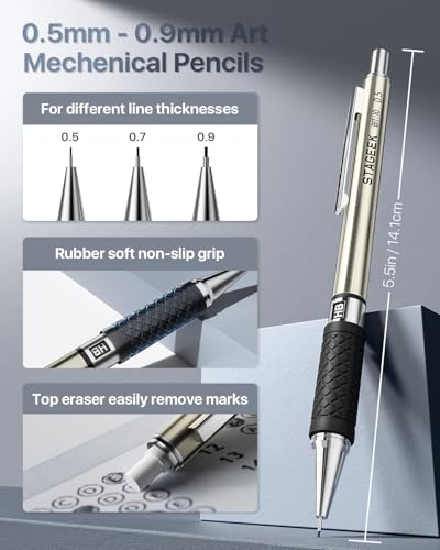 STAGEEK 34PCS Mechanical Pencil Set with Case, 0.5, 0.7, 0.9 ＆ 3PCS 2mm - style: 0.5, 0.7, 0.9, 2MM