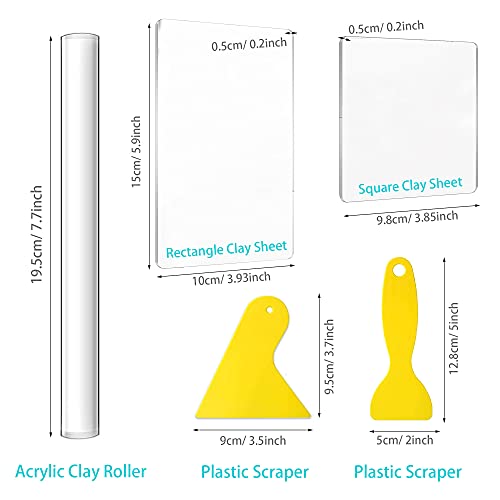 Allazone 31 PCS Acrylic Clay Roller with Acrylic Sheet, Acrylic Sheet Backing Board, Plastic Scraper, Sculpting Tools, Dabbing Tool, Dot Painting Tool for Shaping and Sculpting - color: 31 PCS
