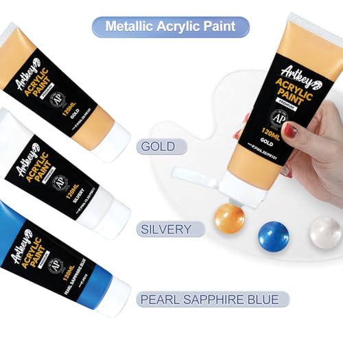 Artkey Metallic Acrylic Paint - Pearl Sapphire Blue (120 ml/4.06 oz) Tubes, Rich Pigments, Artists Acrylic Paints - Art Supplies for Canvas Wood Rock Clay Fabric Ceramics Art Crafts Painting - color: Pearl Sapphire Blue, size: 4.06 Fl Oz (Pack of 1)