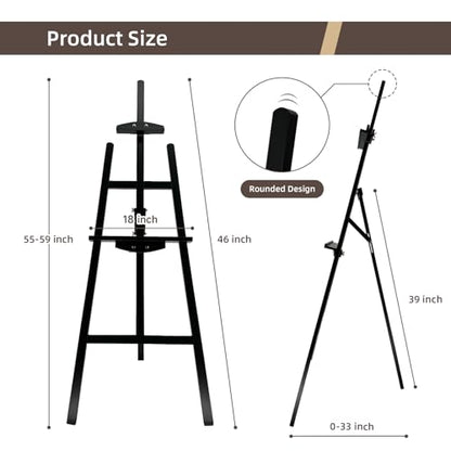 Adjustable Black Pine Wooden Painting Easel, Art Easel Stand - color: Black