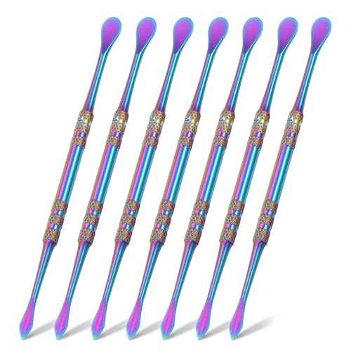 HARFINGTON 7pcs Wax Carving Tool 4.75" Double-Headed Stainless Steel Sculpture Tools Kit Modeling Engraving Sculpting Spoons for Clay Pottery Crafts Shaping, Multicolored Plated - color: Multicolored Plated