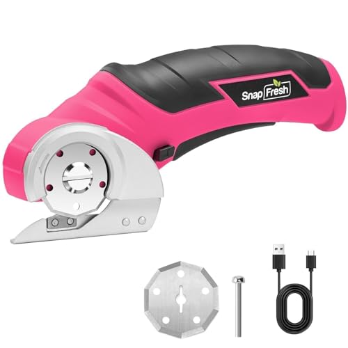 SnapFresh Cordless Electric Scissors, 4V Rechargeable Electric Box Cutter for Cardboard Boxes, Carpet & Paper, Rotary Cutter for DIY Projects, Safety Box Cutter with Battery & Type-C Cable (Hot Pink) - color: Hot Pink
