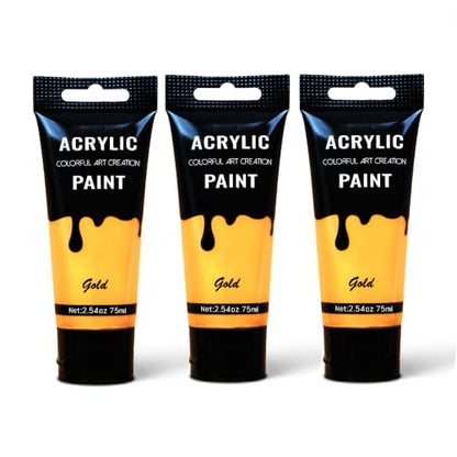 YULL 7.6 oz/225 ml Metallic Gold Acrylic Paint Tubes, Thick Opaque Waterproof Golden Acrylic Paint for Wood/Canvas/Metal/Plastic/Furniture, Non-Toxic Water-Based Washable Indoor/Outdoor Craft Paints - color: Gold (Metallic)