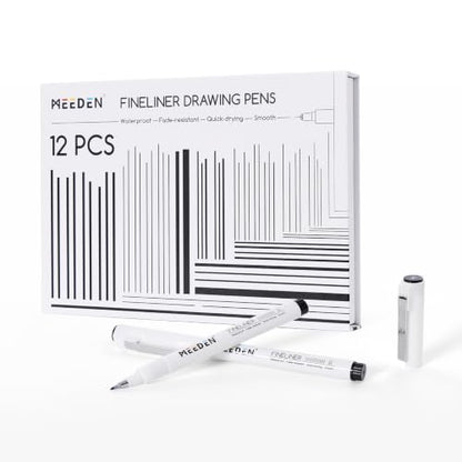 MEEDEN Micro Fineliner Drawing Pens: 12-Size Fine Liner Pen Set, 0.05-3mm Black Waterproof Archival Ink for Technical Drawing, Sketching, Outlining, Illustration, Manga and Journaling | Waterproof ink for technical drawing, sketching, outlining, illustrat