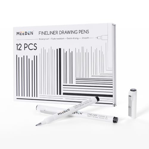 MEEDEN Micro Fineliner Drawing Pens: 12-Size Fine Liner Pen Set, 0.05-3mm Black Waterproof Archival Ink for Technical Drawing, Sketching, Outlining, Illustration, Manga and Journaling | Waterproof ink for technical drawing, sketching, outlining, illustrat