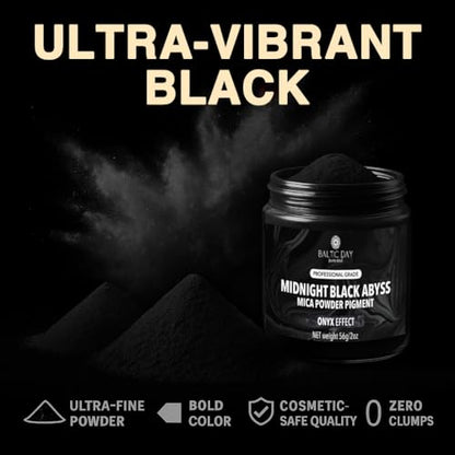 BALTIC DAY Midnight Abyss Black Mica Powder 2 oz (56g) – Deep Black Pigment for Epoxy Resin, Soap Making, Candle Dye, Slime, Nail Art, Bath Bombs, Acrylic Pouring & Crafts - color: Midnight Abyss