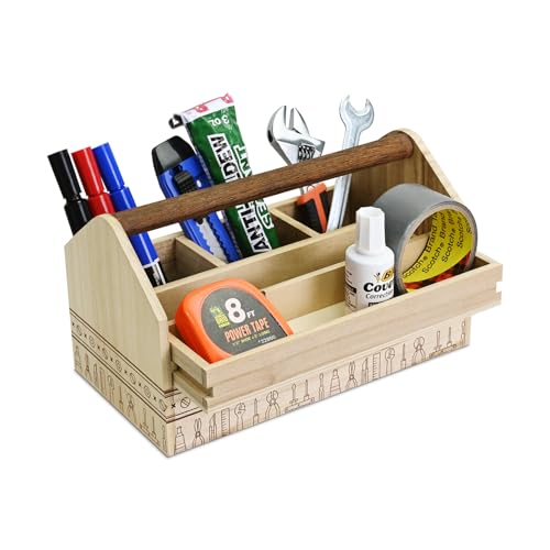 Ikee Design Small Wood Craft Tool Box Caddy with a Handle for Storage - color: Natural with Pattern