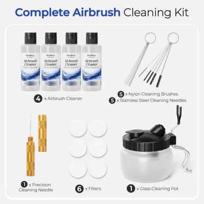Nicpro Airbrush Cleaning Kit, 4 x 4 fl oz / 120 ml Airbrush Cleaner | with Glass Cleaning Pot, Easily Cleans Water-Based & Acrylic Paints for Airbrushes and Artistic Tools - size: 16 fl oz