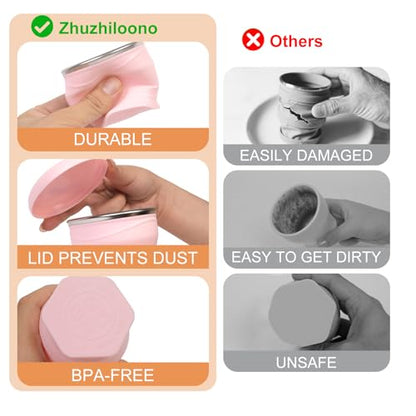 Collapsible Cup with Lid - 6oz Mini Silicone Folding Travel Cup with Steel Rim - BPA Free Small Portable Pocket Cup for Camping, Hiking, Kids, Mouthwash & Pills (Sakura Pink) - color: Sakura Pink