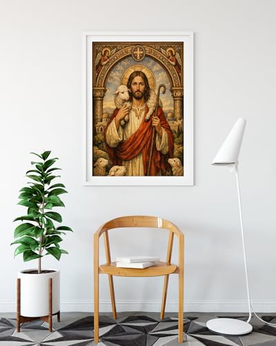DDGEMART 5D Diamond Painting Kit, Jesus The Good Shepherd Christian Religious Art for Adults & Beginners, Full Drill Gem Art for Home Wall Decor, 12 x 16 Inch - color: Jesus
