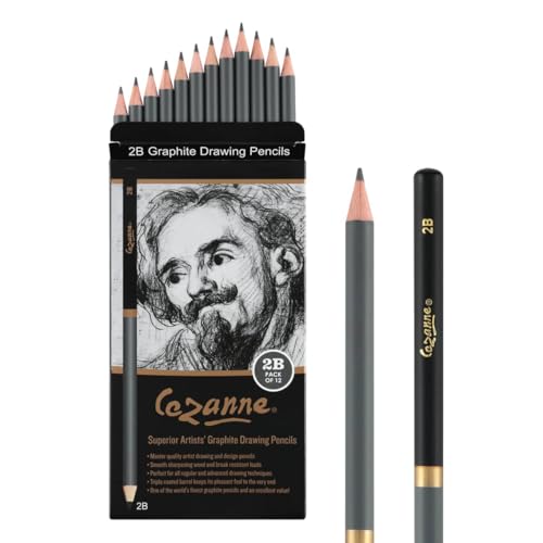 Cezanne Graphite Drawing Pencils Set - 2B, Set of 12 Break-Resistant Graphite Lead, Easy-to-Sharpen Sketch Pencils, Master Artist Quality Graphite Pencils for Technical and Artistic Drawing - color: 2B, size: Set of 12