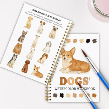 12 Dog Breed Patterns Watercolor Set, Puppy Painting Book for Beginners, Relaxing DIY Art Gift for Dog Moms, Women and Adults, Pet Lover Stress Relief Activity - color: Yellow-Dog