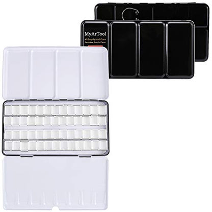 MYARTOOL Metal Tin Paint Case, Fold-Out Palette Holds 48 Half Pans, Travel Palette, Acrylic and Watercolor - color: Black, size: 48 PCS Empty Half Pans