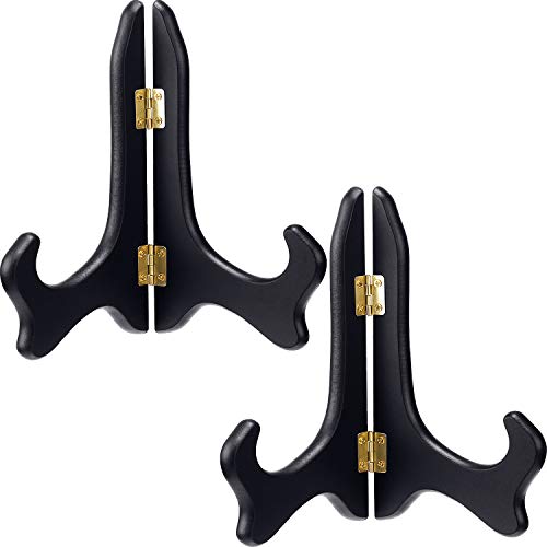 Tatuo 2 Packs Wooden Plate Stands for Display, Plate Holder Display Stand, Picture Frame Stand Easels, Tabletop Art Holder, Book Dish Decorative(8 Inch,Black) - color: Black, size: 8 Inch