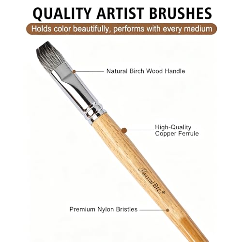 Acrylic Paint Brush Set, 25pcs Professional Artist Series (Wood Color) with Wide Flat, Filbert, Fan, Dagger, Cat Tongue, Round, Angle, Rigger for Oil/Acrylic Painting, Premium Packaging - color: Wood Color