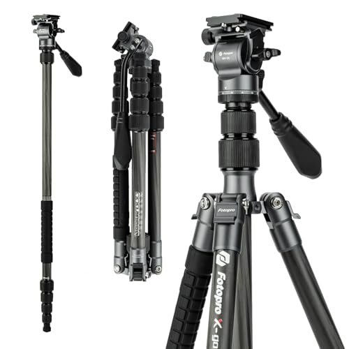 Fotopro 59" Carbon Fiber Travel Tripod, Compact Video Tripods with Fluid Head, Detachable Monopod with Quick Release Plate and Bag, Camera Tripod Load up to 8KG/17.63lbs - color: Black, size: 62" Video (Carbon Fiber)