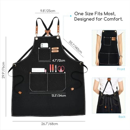 MEEDEN Painting Apron for Men Women: Adjustable Cross Back Waterproof | Polyester Canvas Art Apron with 3 Pockets - Artist Apron for Acrylic Oil & Watercolor Painting, Gardening, Cooking - Black - color: Black