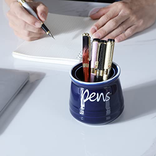 ONTUBE Porcelain Pens Holder Stand ,Ceramic Pencils Holder (Navy) | Porcelain, ceramic, pen & pencil holder, sturdy, easy-clean, non-slip, compact, elegant, durable, versatile, white, modern - color: Navy