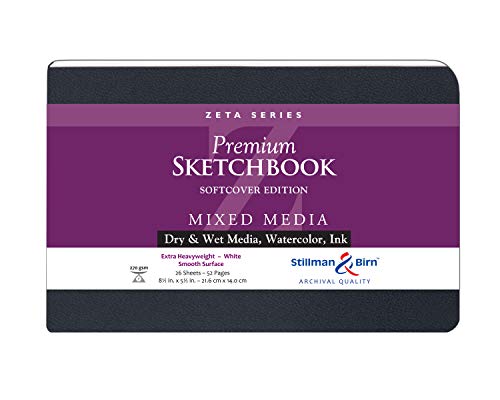 Stillman & Birn Zeta Series Softcover Sketchbook, 8.5" x 5.5", 270 gsm (Extra Heavyweight), White Paper, Smooth Surface - size: 8.5" x 5.5" 270 gsm (Extra Heavyweight)